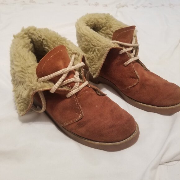 Red brown suede boots faux fleece lined size 8 - Picture 6 of 6
